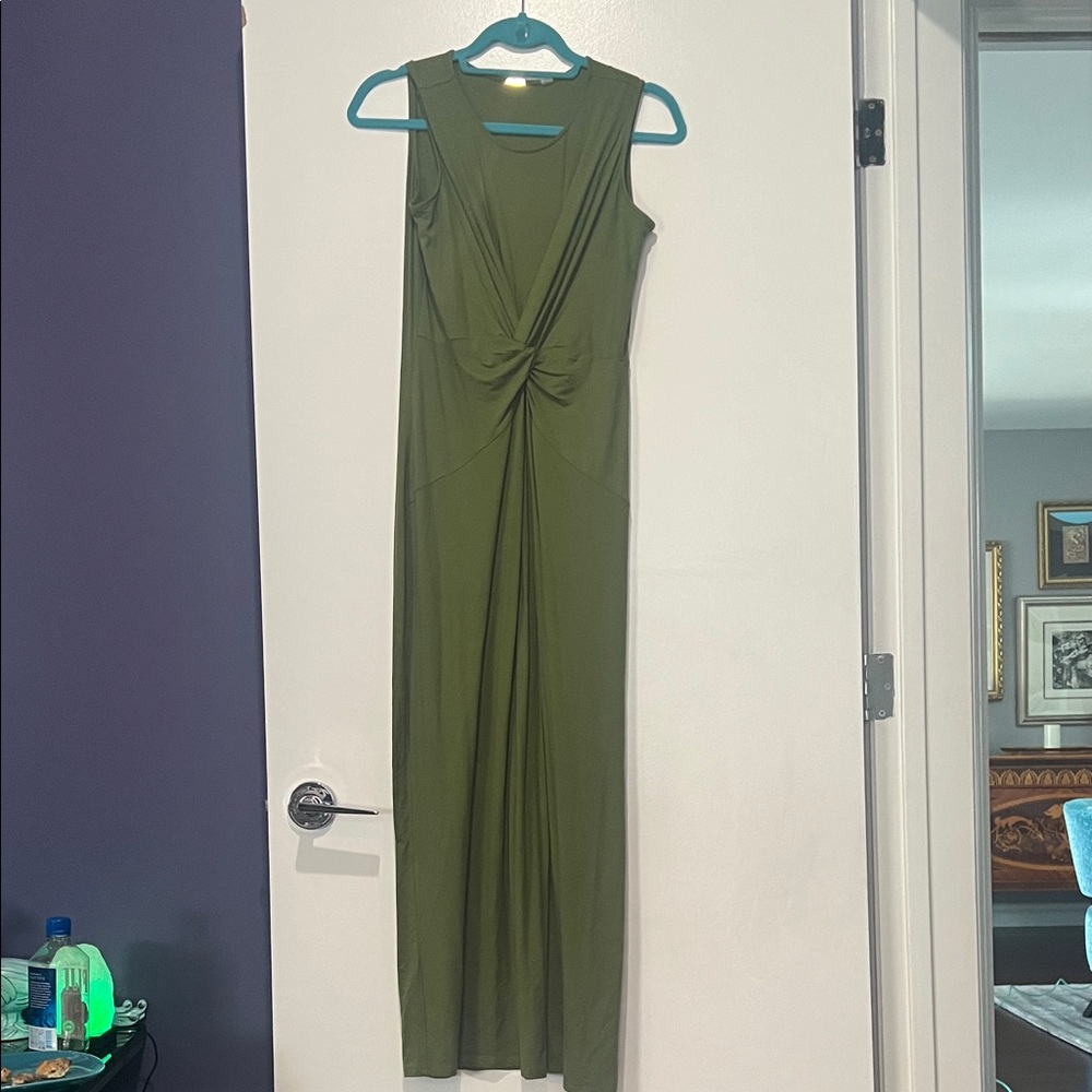 Tahari Olive Twist-Front Sleeveless Maxi Dress